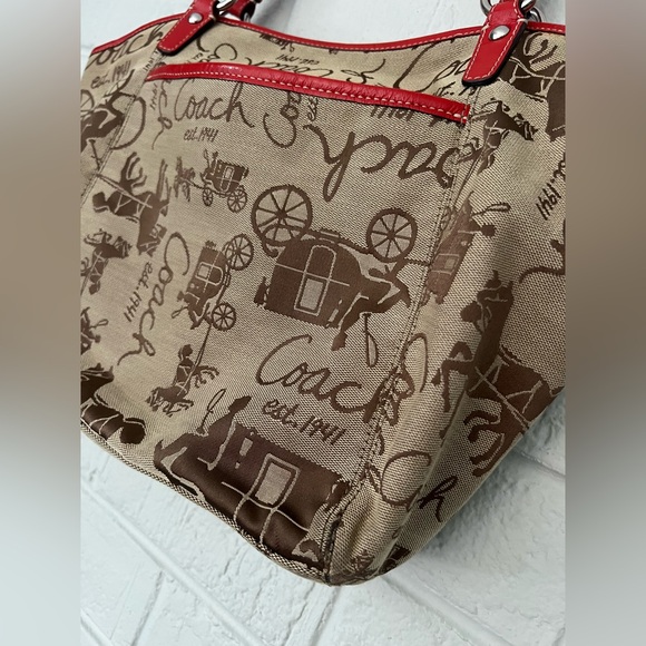 COACH Large Horse & Carriage Red Shoulder Handbag EUC ⚡️ - Picture 10 of 14